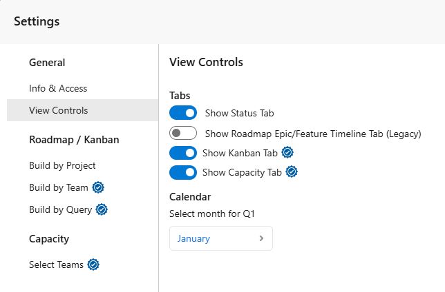 View Controls - Roadmap Settings